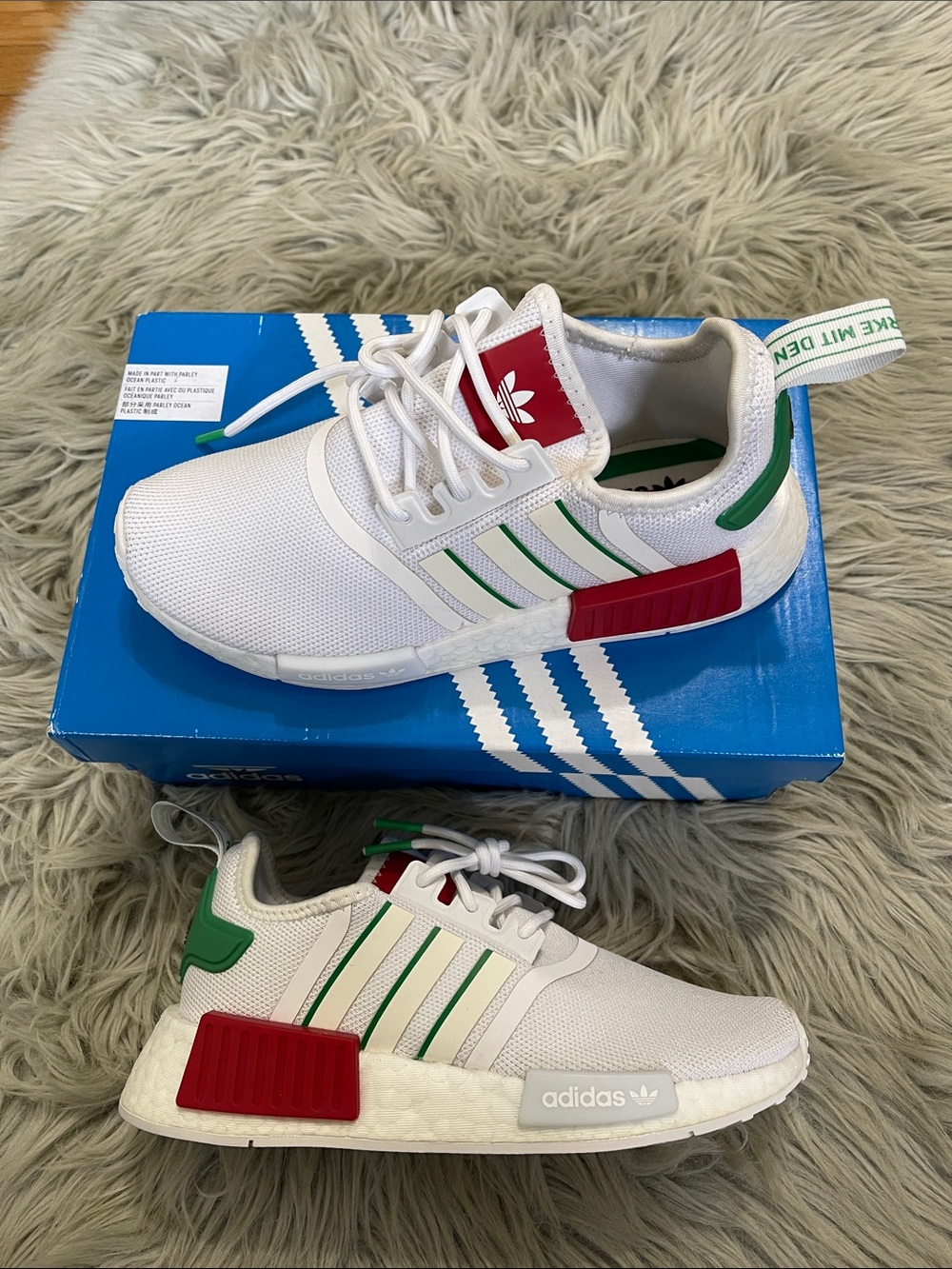 adidas Kids White Sneakers with Green and Red Accents